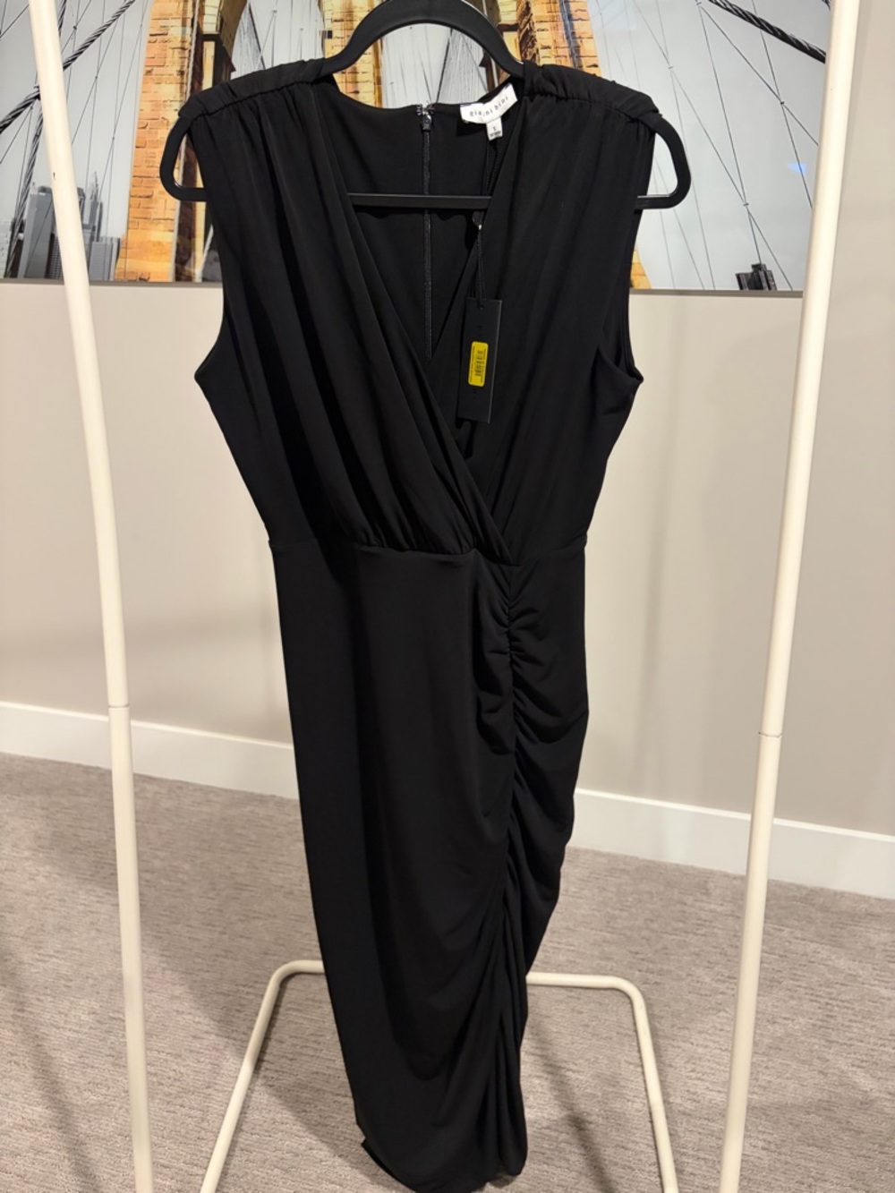 Gianni Bini Black Ruched Wrap-Front Midi Dress